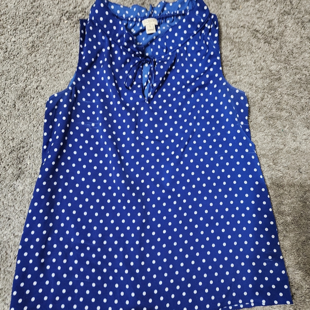 J. Crew royal blue and white polka dot sleeveless blouse, size 2